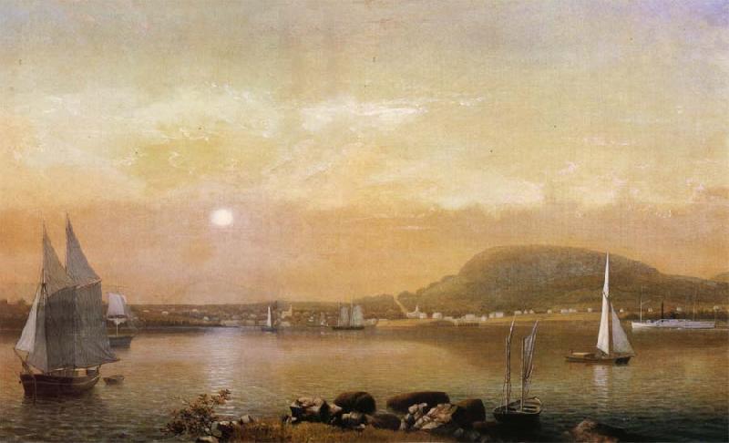 Fitz Hugh Lane Blick von Negro Island auf den Hafen und die Berge Von Camden oil painting picture